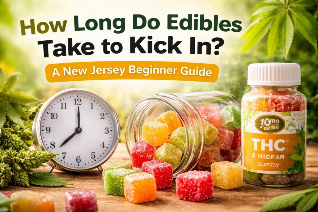 How long do edibles take to kick in New Jersey beginner guide with THC gummies and timing chart