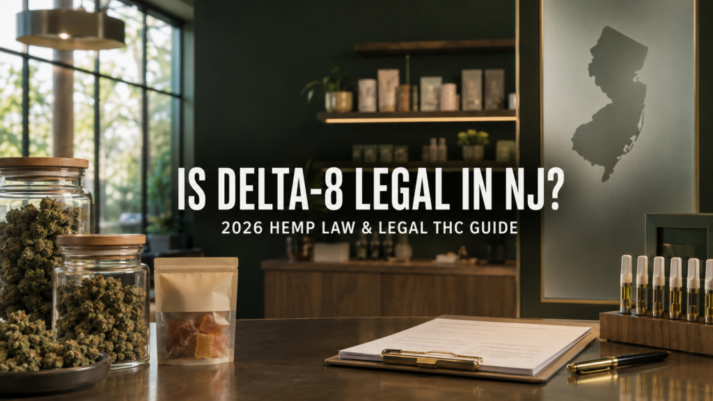 Licensed New Jersey cannabis dispensary display for a 2026 guide to Delta-8 and legal THC